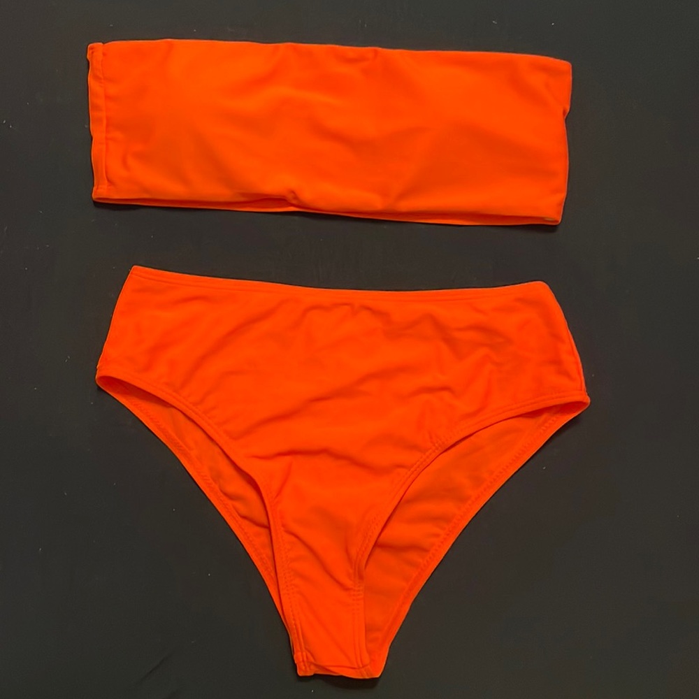 Orange 2 piece high wasted bathing suit